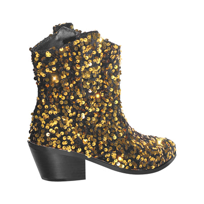 Sparkle Disk Sequins Round Toe Ankle Booties