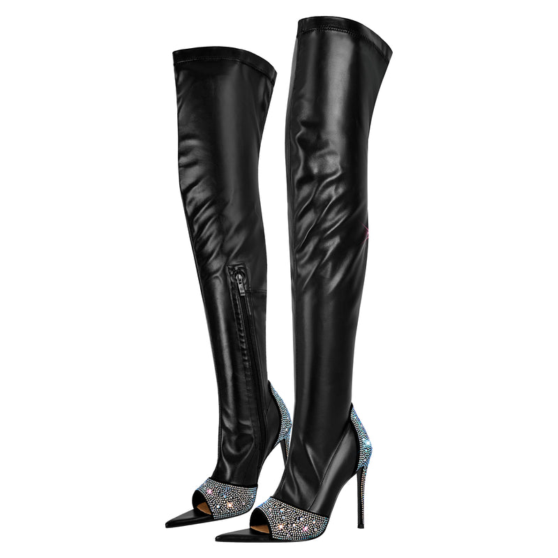 Rhinestone Pointed Toe High Stiletto Over The Knee Boots