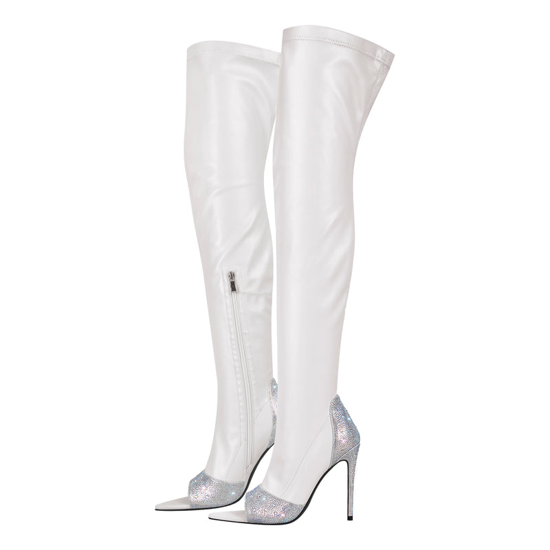 Rhinestone Pointed Toe High Stiletto Over The Knee Boots