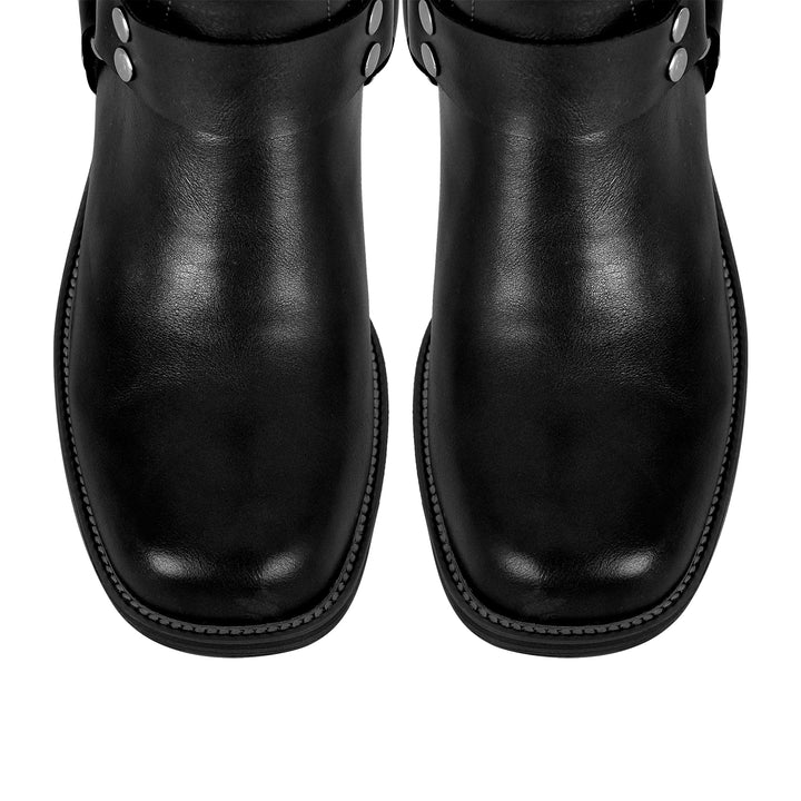 Round Toe Chunky Heel Buckle Strap Western Knee-High Boots