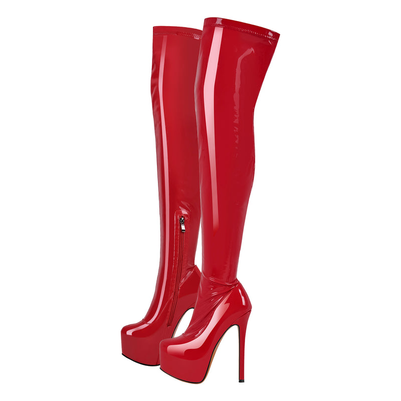 Patent Leather Platform Over The Knee High Heel Boots