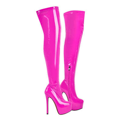 Patent Leather Platform Over The Knee High Heel Boots