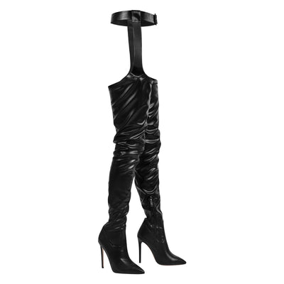 Black Pleated Stiletto Heeled Pant Boots