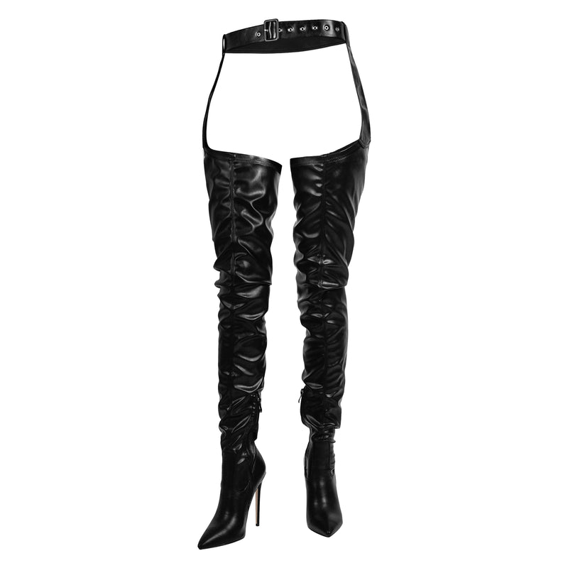 Black Pleated Stiletto Heeled Pant Boots