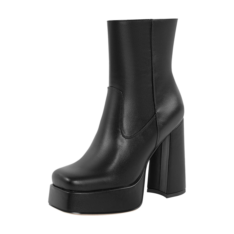 Platform Square Toe Chunky Heel Ankle Boots
