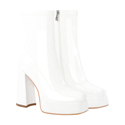 Patent Leather Square Toe Chunky Heel Ankle Boots