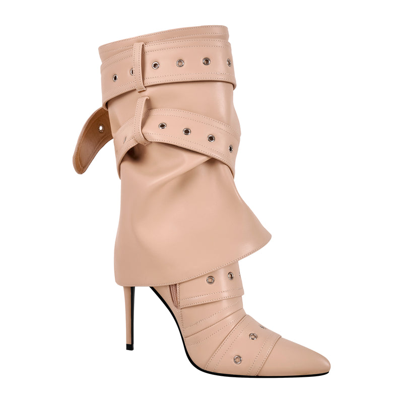 Metallic Pointed Toe Buckles Stiletto Ankle Boots