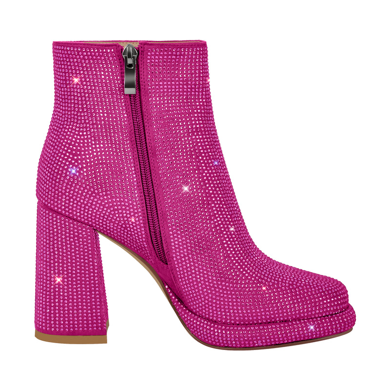 Square Toe Rhinestone Platform Ankle Boots