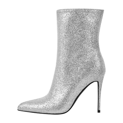 Pointed Toe Glitter Stilettos Ankle Boots