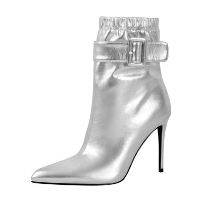 Pointed Toe Buckle Strap Stiletto Ankle Boots