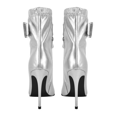 Pointed Toe Buckle Strap Stiletto Ankle Boots