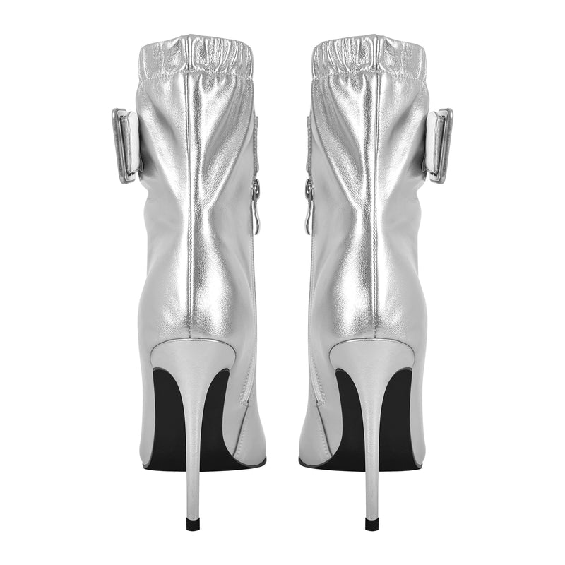 Pointed Toe Buckle Strap Stiletto Ankle Boots