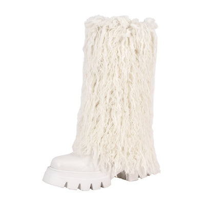 White Faux Fur Mid-Calf Boots