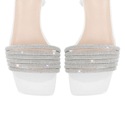 Open Toe Stiletto Straps Rhinestone Sandals