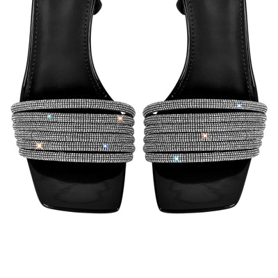 Open Toe Stiletto Straps Rhinestone Sandals