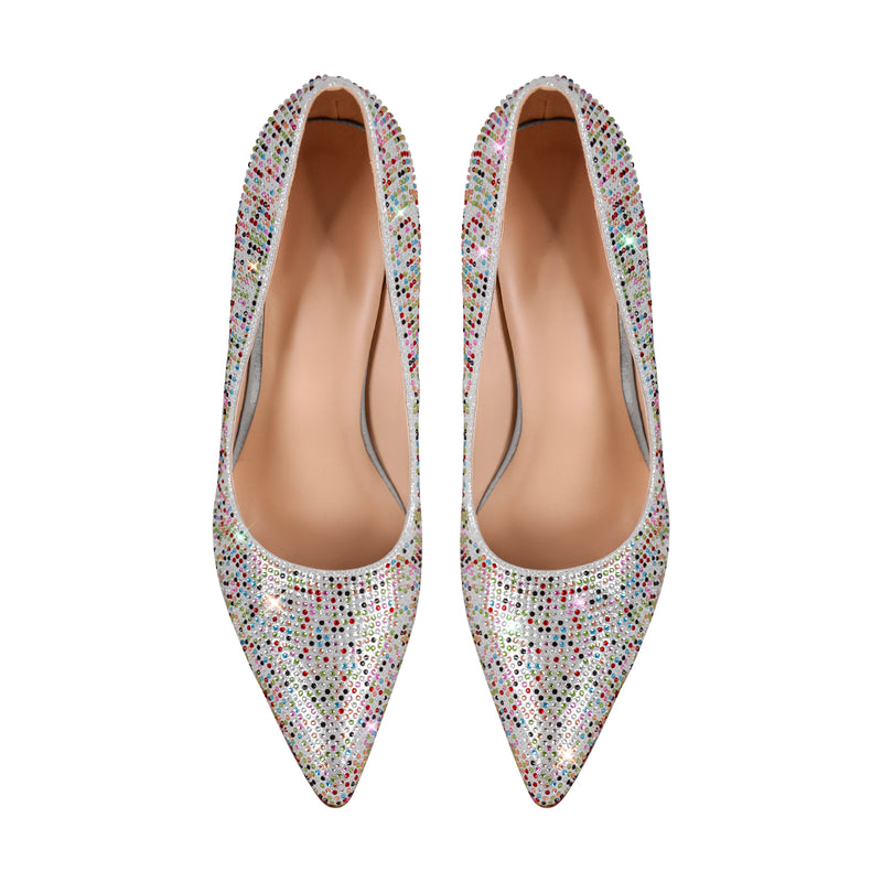 Rhinestone Pointed Toe Wedge Heel Pumps