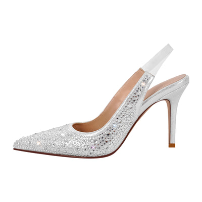 Rhinestone Pointed Toe Slingback High Heel Pumps