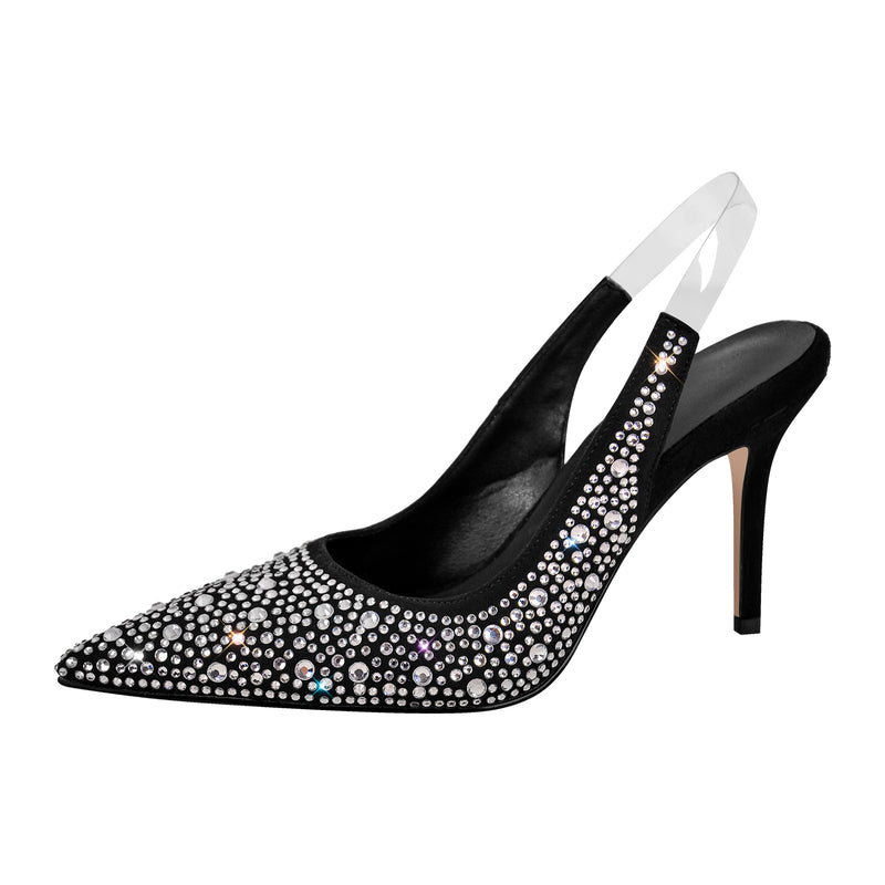 Rhinestone Pointed Toe Slingback High Heel Pumps