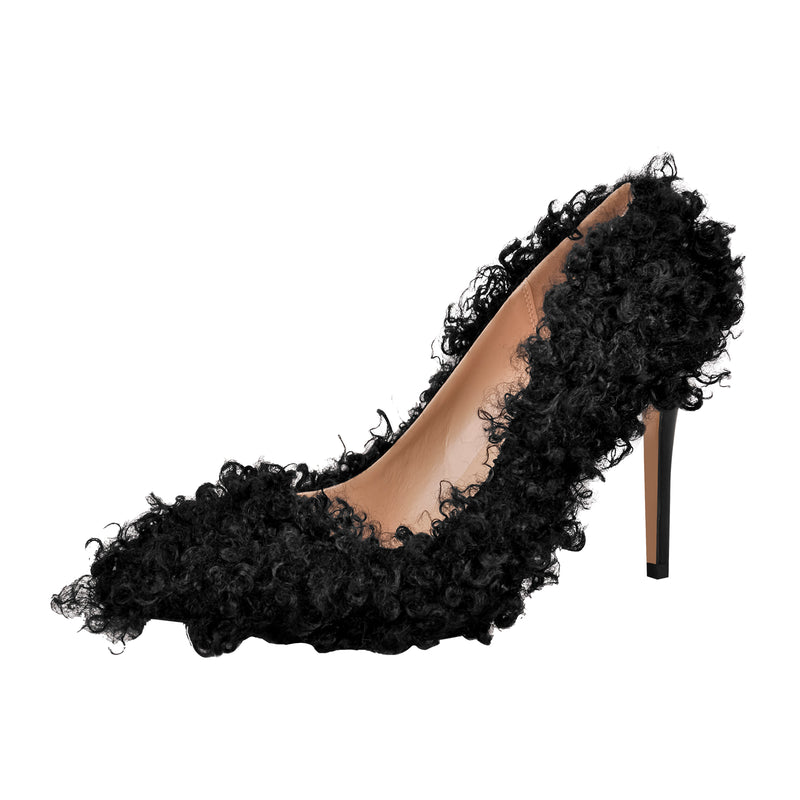 Fluffy Pointed Toe Stiletto High Heel Pumps