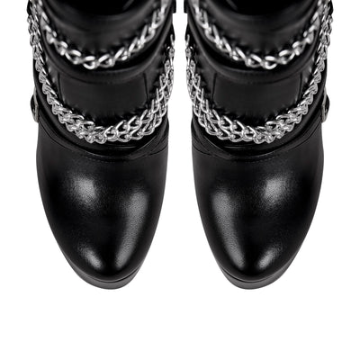 Chain Buckle Strap Platform Stiletto High Heel Boots