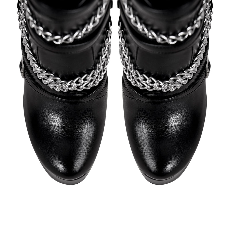 Chain Buckle Strap Platform Stiletto High Heel Boots