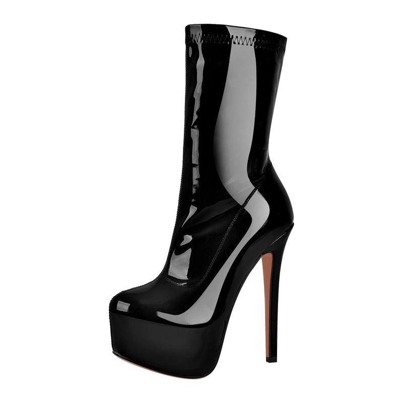 Patent Leather Platform Stiletto High Heel Ankle Boots