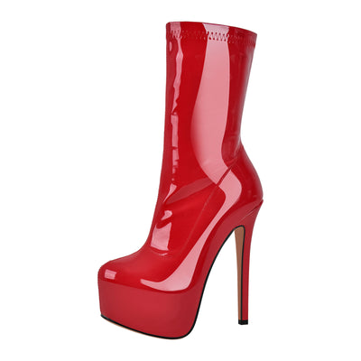 Patent Leather Platform Stiletto High Heel Ankle Boots