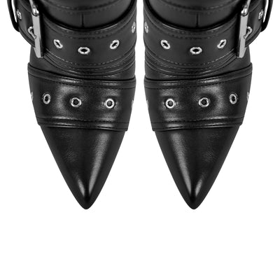 Metallic Pointed Toe Buckles Stiletto Ankle Boots