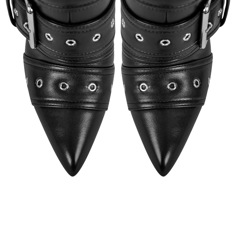 Metallic Pointed Toe Buckles Stiletto Ankle Boots