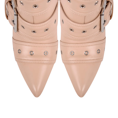 Metallic Pointed Toe Buckles Stiletto Ankle Boots
