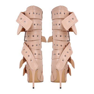 Metallic Pointed Toe Buckles Stiletto Ankle Boots