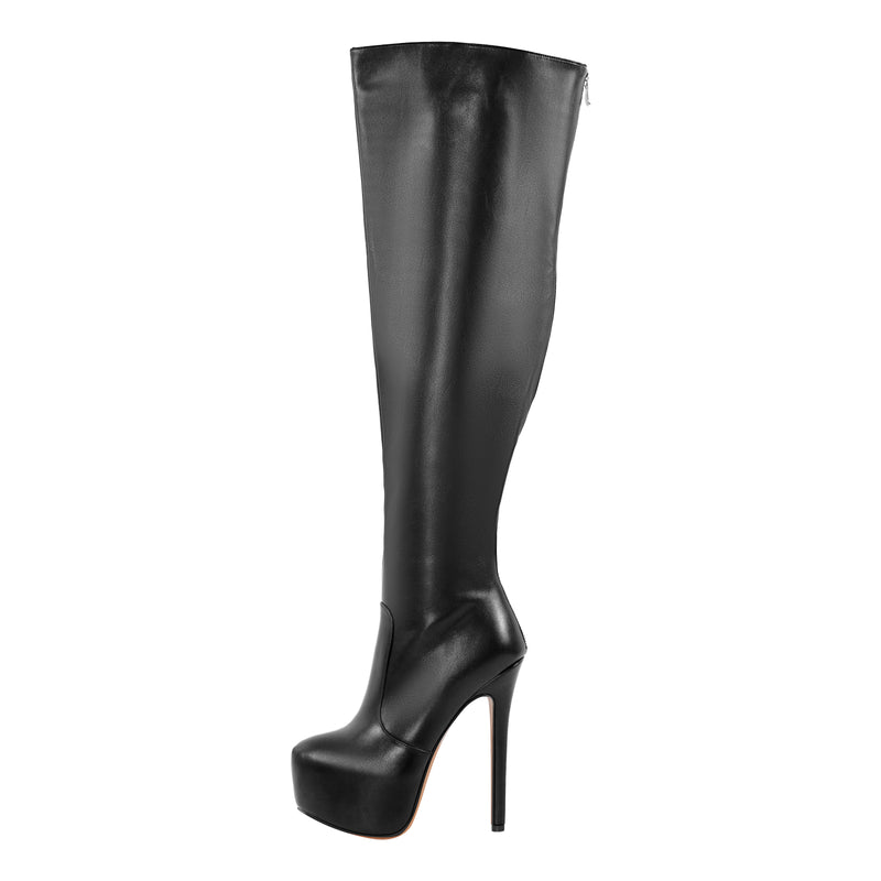 Black Platform Wide Thigh High Boots