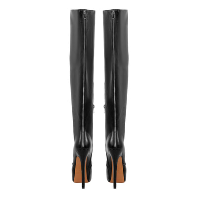 Black Platform Wide Thigh High Boots