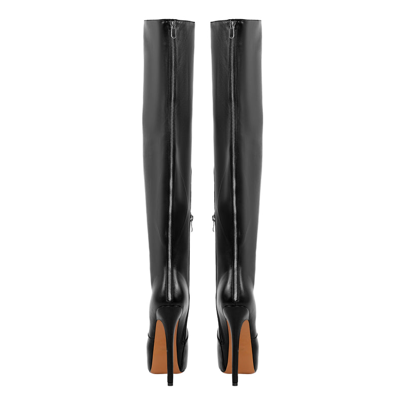 Black Platform Wide Thigh High Boots