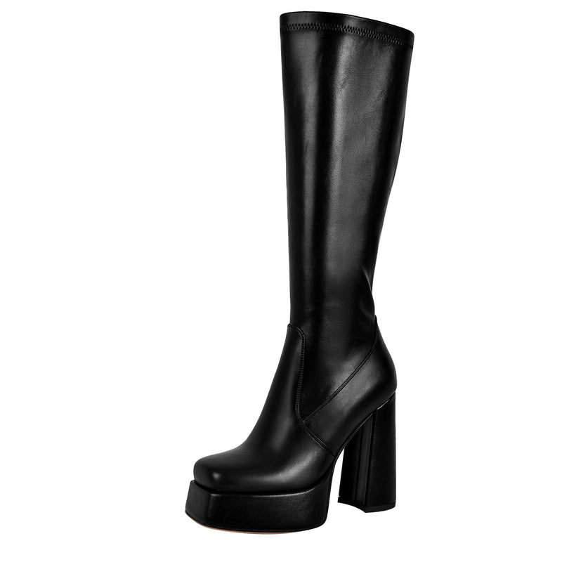 Square Toe Platform Chunky Heel Knee High Boots – Onlymaker