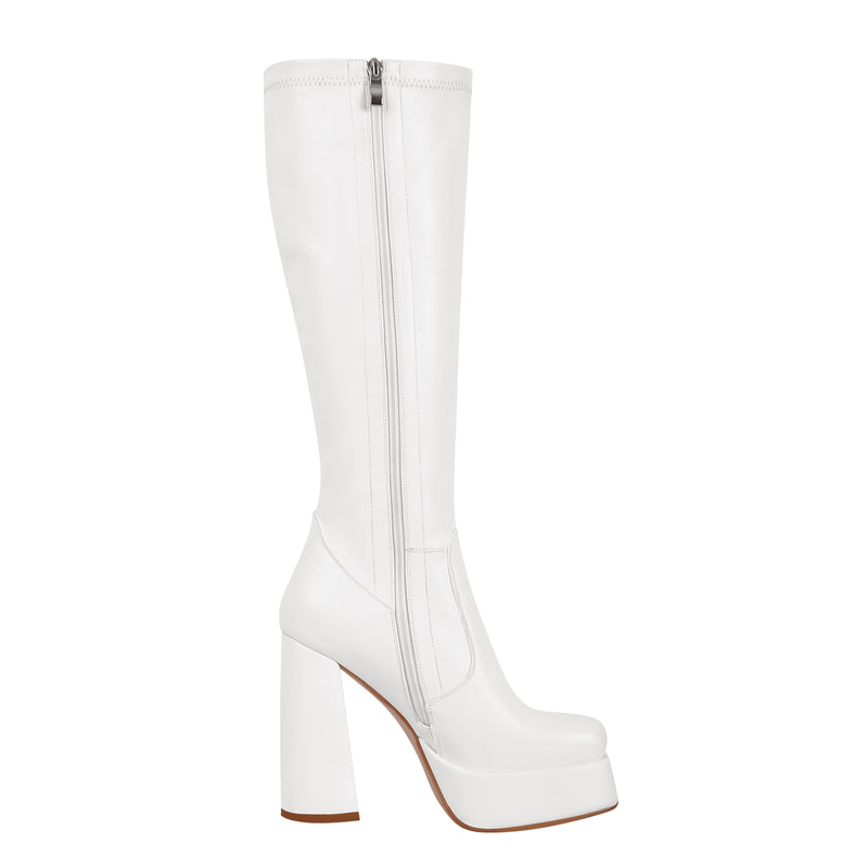 Square Toe Platform Chunky Heel Knee High Boots