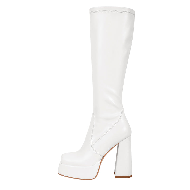 Square Toe Platform Chunky Heel Knee High Boots