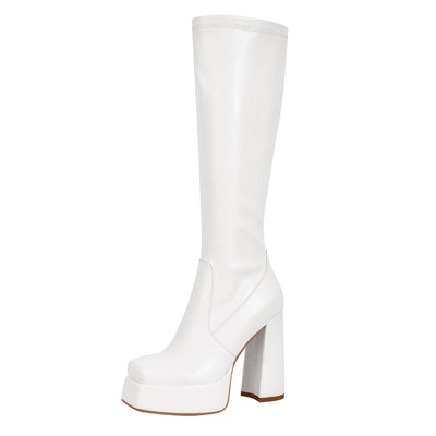 Square Toe Platform Chunky Heel Knee High Boots