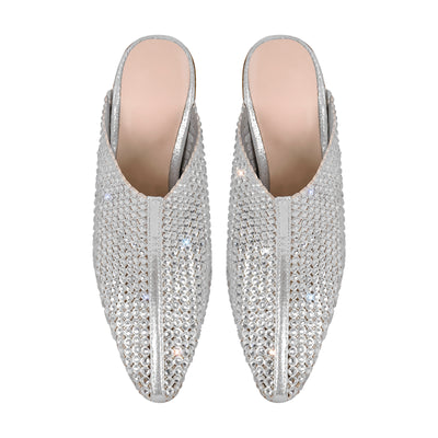 Rhinestone Wooden Chunky Heel Mules