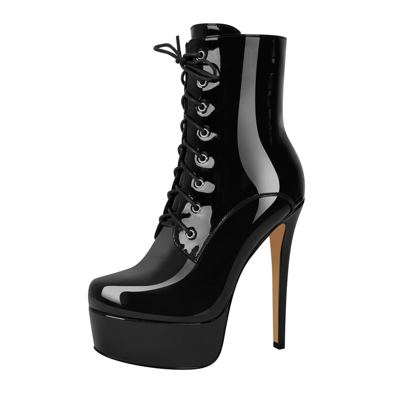 Platform Lace-up Stiletto Ankle Boots