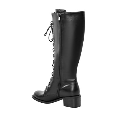 Matte Leather Lace-up Mid-calf Boots