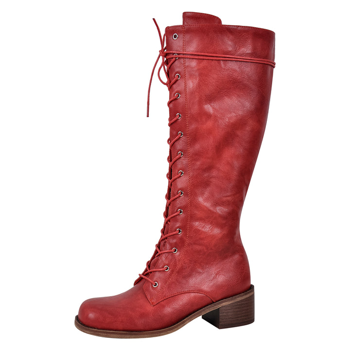 Matte Leather Lace up Mid calf Boots Onlymaker
