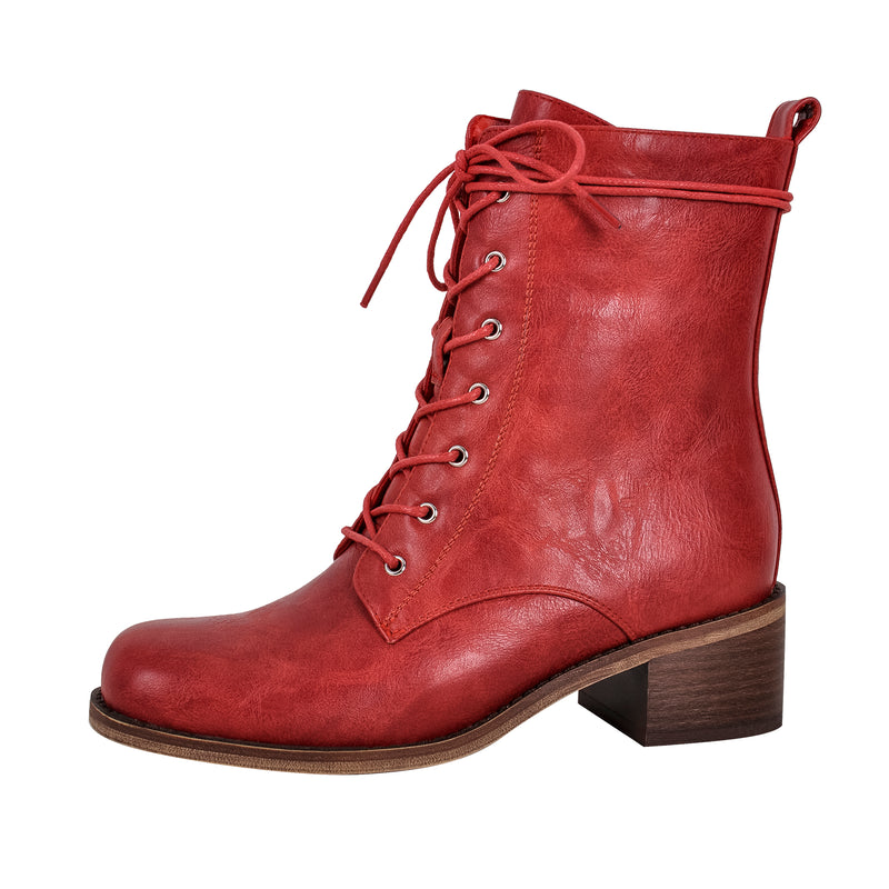 Square Toe Lace-up Ankle Boots