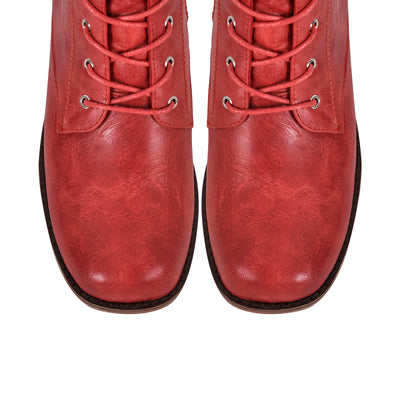 Square Toe Lace-up Ankle Boots