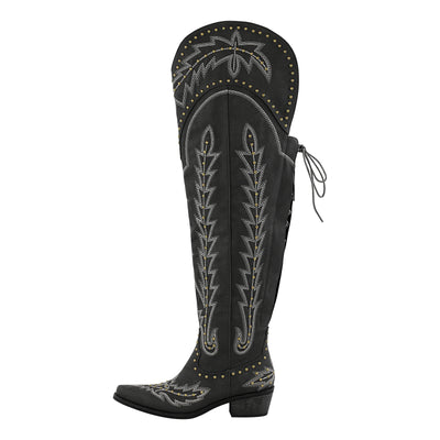 Studded Embroidered Over The Knee Western Boots