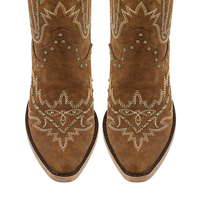 Studded Embroidered Over The Knee Western Boots