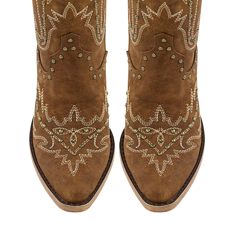 Studded Embroidered Over The Knee Western Boots