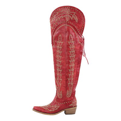 Studded Embroidered Over The Knee Western Boots