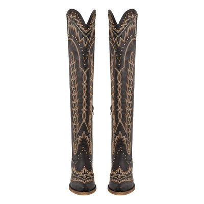 Studded Embroidered Over The Knee Western Boots