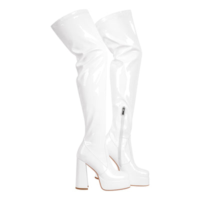 Square Toe Chunky Heels Platform Over The Knee Boots